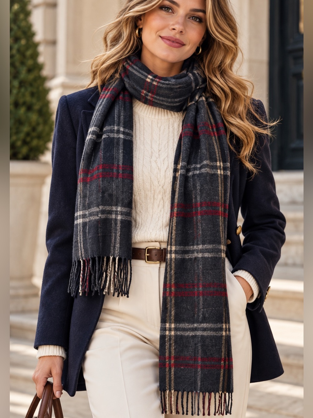 CEJON Made In Italy Plaid Classic Preppy Old Money Soft Scarf NWT